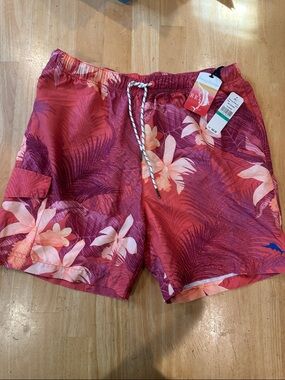 Tommy Bahama Red Tropical Floral Swim Shorts